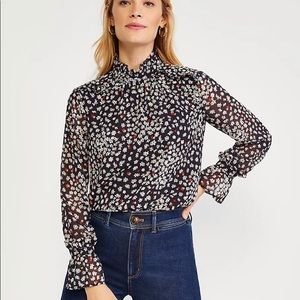 Ann Taylor Floral Ruffle Neck Top